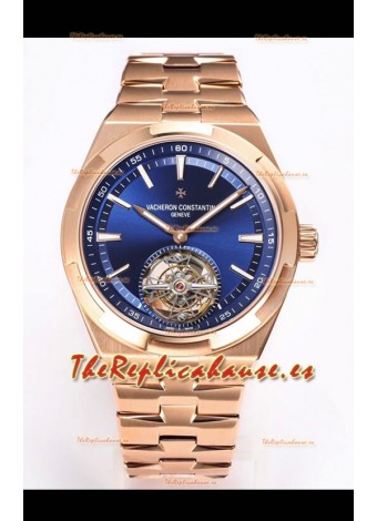 Vacheron Constantin Overseas Tourbillon Oro Rosado en Dial Azul Correa de Oro Réplica a Espejo 1:1