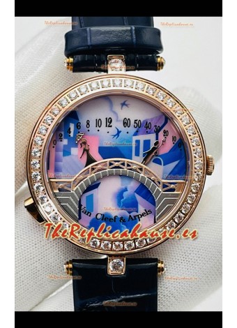 Van Cleef & Arpels Lady Arpels Pont des Amoureux en Oro Rosado Correa Azul Oscuro