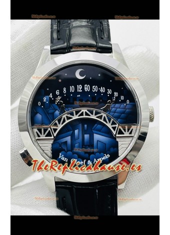 Van Cleef & Arpels Lady Arpels Pont des Amoureux en Acero Inoxidable Correa Negra