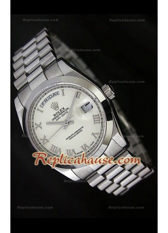 Rolex DayDate Reproducción Reloj Suizo con Esfera Blanca