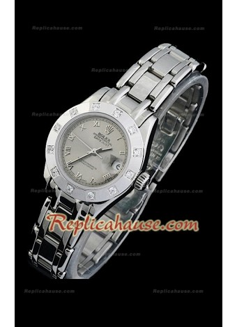 Rolex Datejust Reproducción Reloj Suizo para Señoras con Esfera Gris y Números Árabes