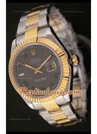 Rolex Datejust Reproducción Reloj Suizo para Hombres en Dos Tonos - Esfera Gris