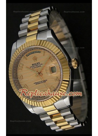 Rolex Replica Daydate Reloj Japonés Dos Tonos con Esfera de Oro 