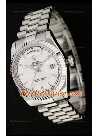 Rolex Daydate Reproducción Reloj Japonés de dos tonos y Esfera Metálica