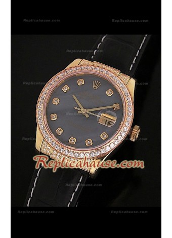 Rolex Datejust Reproducción Reloj Suizo para Hombres con Esfera Perla y Correa de Piel