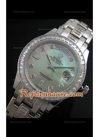 Rolex Daydate Reproducción Reloj Suizo con Esfera Madre Perla en Verde Green 
