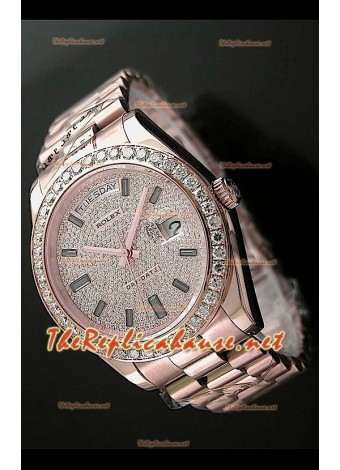 Rolex Daydate II Reloj Suizo - 41MM en Oro Rosa y Diamantes Redondos en Bisel