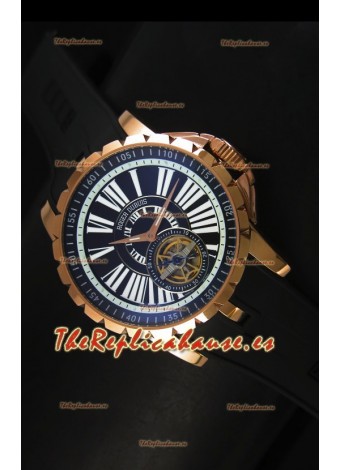 Roger Dubuis Excalibur Tourbillon - Reloj Chapado en Oro Rosado Dial Negro