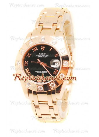 Datejust Rolex Reloj de imitación Japonés en Oro Rosa y Dial Negro - 34MM