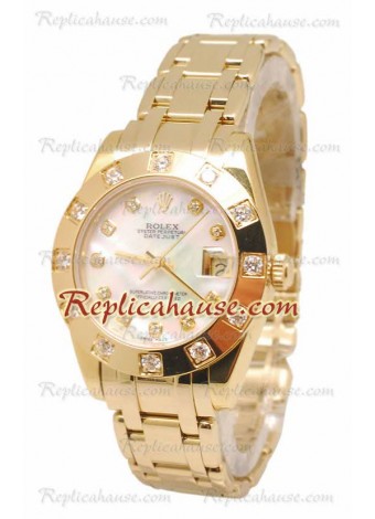 Pearlmaster Datejust Rolex Reloj Suizo en Oro Amarillo con Dial Color Perlado - 34MM