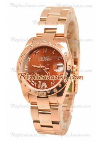 Datejust Rolex Reloj Suizo en Oro Rosa y Dial Marrón - 36MM