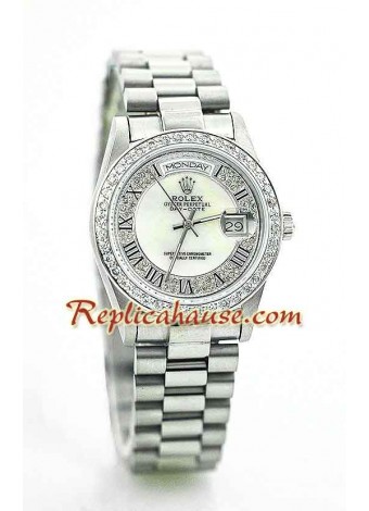 Rolex Réplica Day Date Silver - Diamond