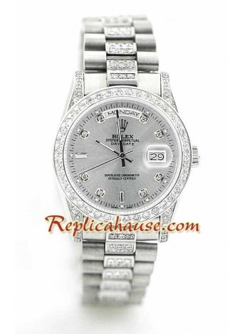 Rolex Réplica Day Date Silver - Diamond