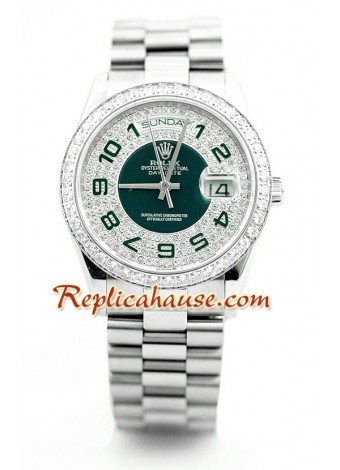 Rolex Réplica Day Date Dial Aniversario 50 Años con diamantes Reloj