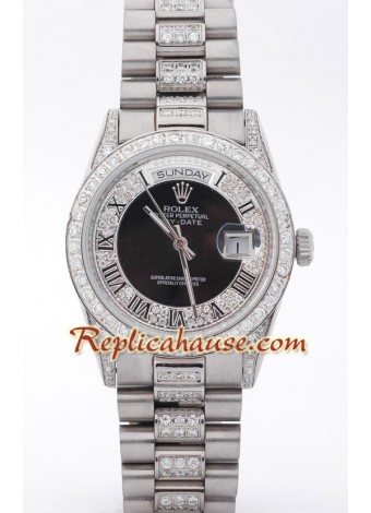 Rolex Réplica Day Date Silver - Diamond