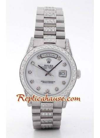 Rolex Réplica Day Date Silver - Diamond