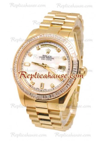 Rolex Day Date II Dial Blanco Gold Reloj Suizo Bisel de diamantes in 43MM