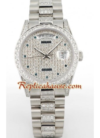 Rolex Réplica Day Date Silver - Diamond