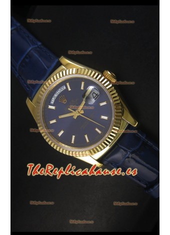 Rolex Day Date 36MM Reloj Réplica Suizo en Oro Amarillo - Dial Azul Oscuro