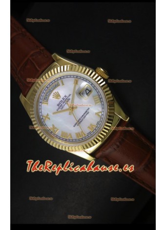 Rolex Day Date 36MM Reloj Réplica Suizo en Oro Amarillo - Dial Blanco MOP