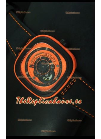 SevenFriday P-32 Movimiento Original Miyota 82S7, Naranja y Negro- Calidad Espejo 1:1
