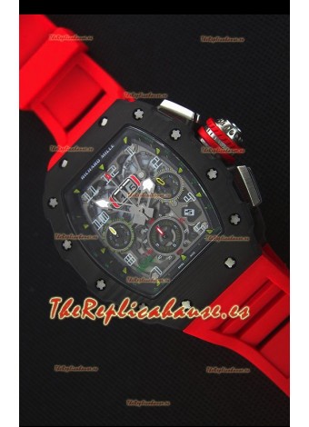 Richard Mille RM011-03 Reloj con Caja de Carbón Forjado color Negro de una sola Pieza en Correa color Rojo