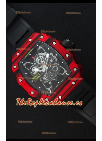 Richard Mille RM35-01 Reloj con Caja de Carbón Forjado Rojo de una sola Pieza en Correa color Negro