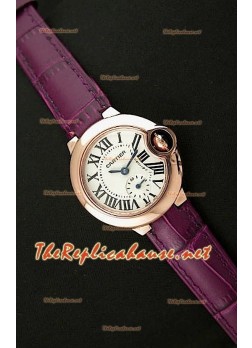 Ballon De Cartier Reloj para Señoras en Oro Rosa con Correa de Piel Negra 