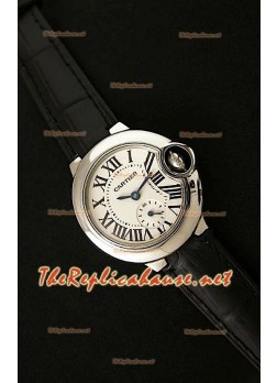 Ballon De Cartier Reloj para Señoras de Acero Inoxidable con Correa de Piel Negra 