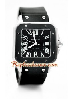Cartier Santos 100 Reloj con correa de caucho
