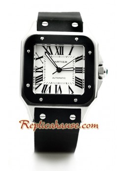 Cartier Santos 100 Reloj con correa de caucho