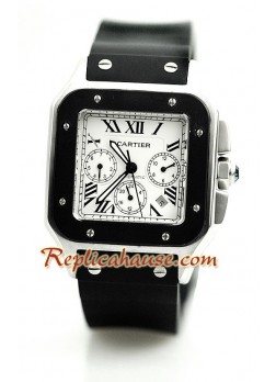 Cartier Santos 100 Reloj con correa de caucho
