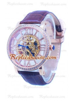 Cartier De Rotonde Skeleton Rose Gold Reloj Diamond bisel 
