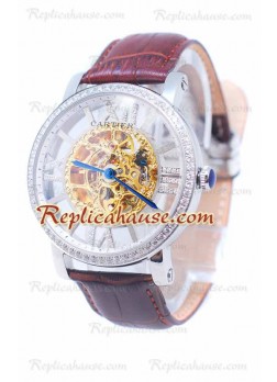 Cartier De Rotonde Skeleton Reloj Diamond bisel 