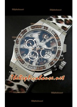 Hulbot Big Bang Edición Leopardo con estuche de acero inoxidable