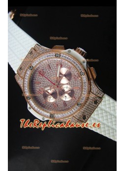 Hublot Big Bang Reloj en Oro Rosado Movimiento de Cuarzo en Correa Blanca