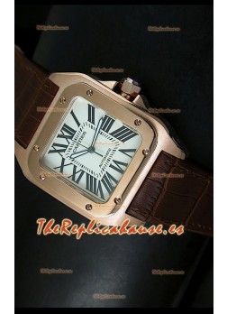 Cartier Santos 100, Réplica en escala 1:1, Reloj color Oro Rosado, tamaño 42MM