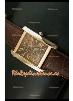 Cartier Tank Anglaise, Reloj Réplica Japonesa Oro Rosado, Dial color Marrón, tamaño 34MM