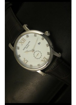 Patek Philippe Calatrava Reloj de Acero Inoxidable Marcadores de Hora en Diamantes