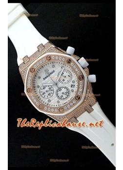 Audemars Piguet Royal Oak Cronógrafo para Señoras con Esfera Blanca y Oro Rosa