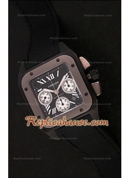 Cartier Santos 100 XL Reloj Cronógrafo Suizo de Carbón/ Titanio - Reproducción Escala 1:1