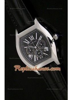 Cartier Tortue Reloj Crónografo Japonés de Cuarzocon Esfera de color Negro