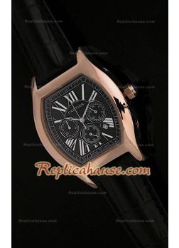 Cartier Tortue Reloj Cronógrafo Japonés de Cuarzo en Oro Rosa