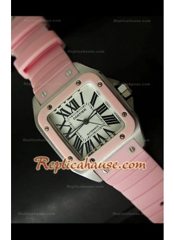 Cartier Santos 100 Reloj Automático Suizo Para Señoras en Penk - 33MM
