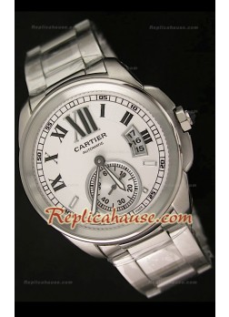 Calibre De Cartier Reloj Automático Japonés con Esfera Blanca