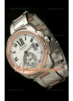 Calibre De Cartier Reloj Japonés Automático de Dos Tonos y con Esfera Blanca