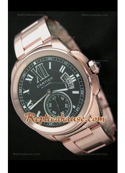 Calibre De Cartier Reloj Automático Japonés de Oro Rosa con Esfera de color Negro