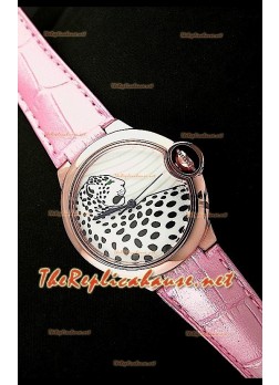 Ballon De Cartier Reloj de Oro Rosa con Esfera de Leopardo y Correa Rosa 