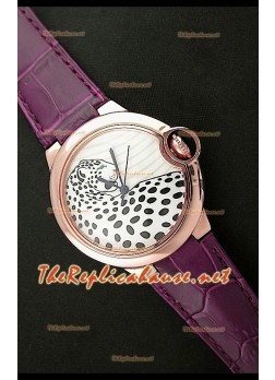 Ballon De Cartier Reloj de Oro Rosa con Esfera de Leopardo y Correa Lila 