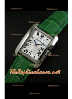 Cartier Tank Française para damas malla verde con estuche de acero